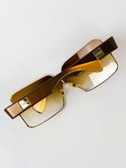 Gianfranco Ferré 2000s Gold Shield Sunglasses with Amber Gradient Lens