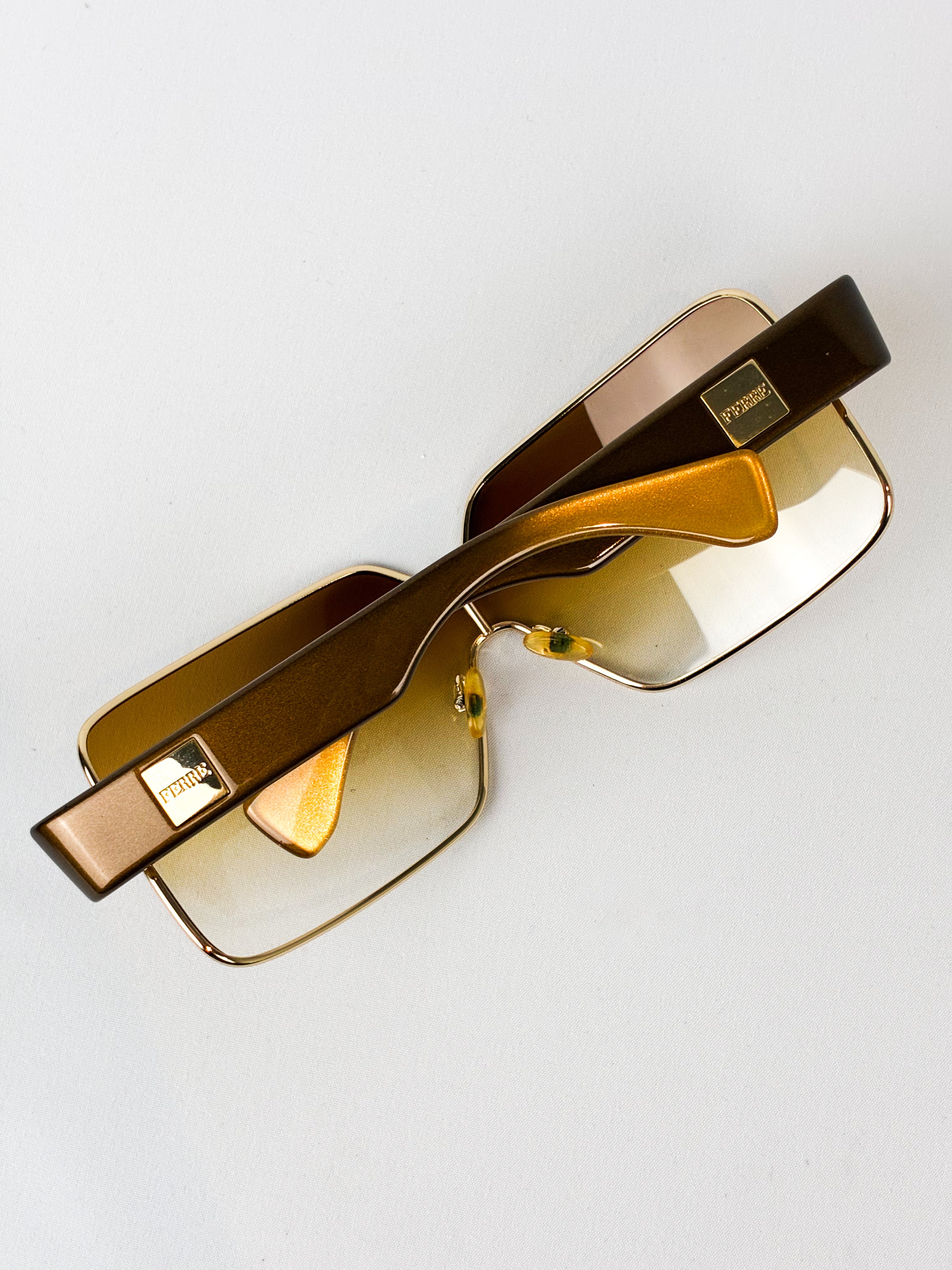 Gianfranco Ferré 2000s Gold Shield Sunglasses with Amber Gradient Lens