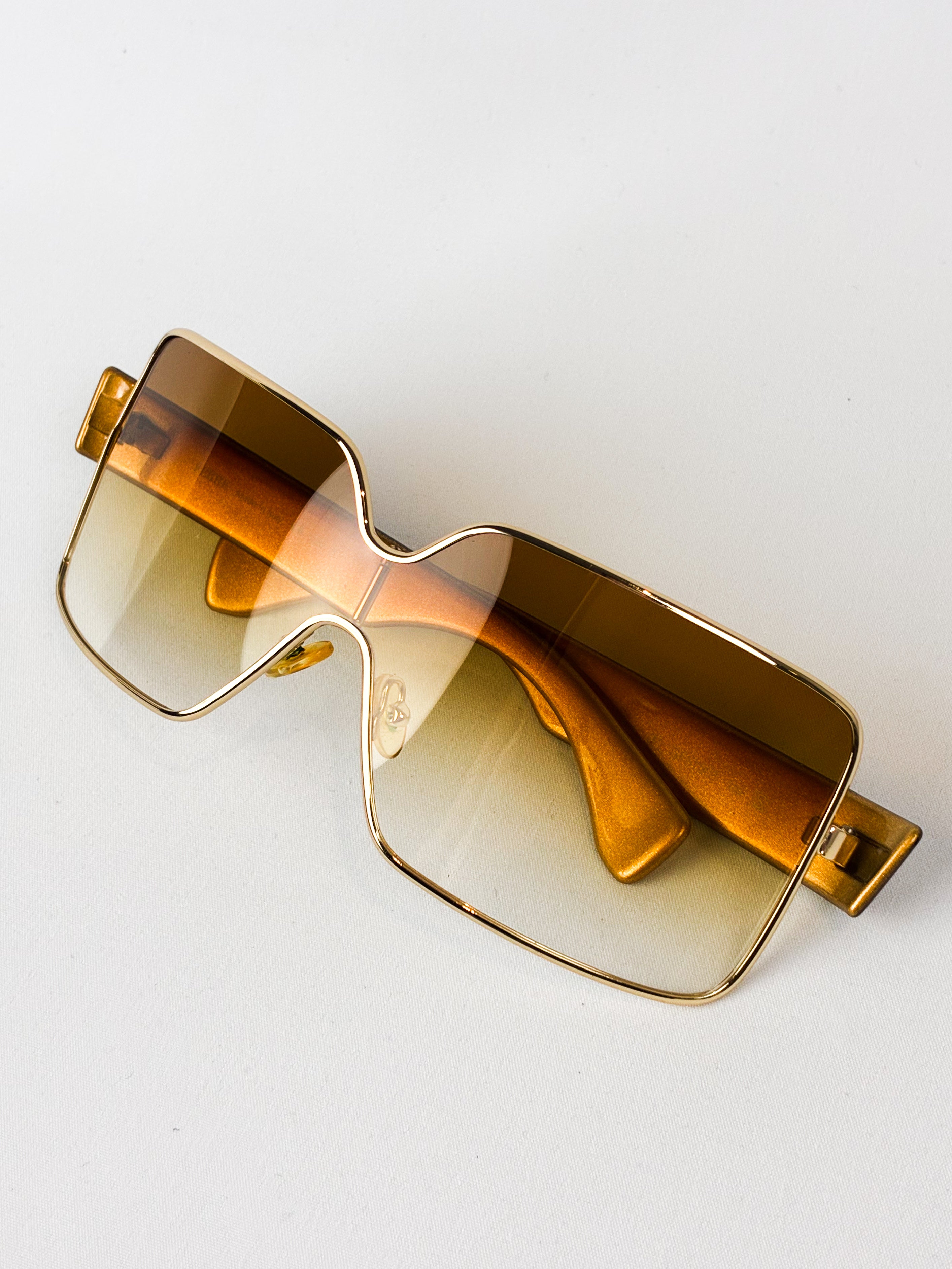 Gianfranco Ferré 2000s Gold Shield Sunglasses with Amber Gradient Lens