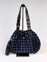Kenzo 2000s Blue and Black Polka Dot Suede Shoulder Bag
