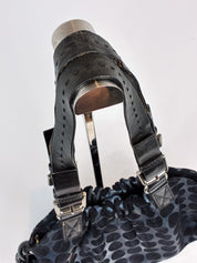 Kenzo 2000s Blue and Black Polka Dot Suede Shoulder Bag