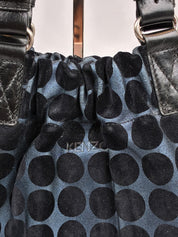Kenzo 2000s Blue and Black Polka Dot Suede Shoulder Bag