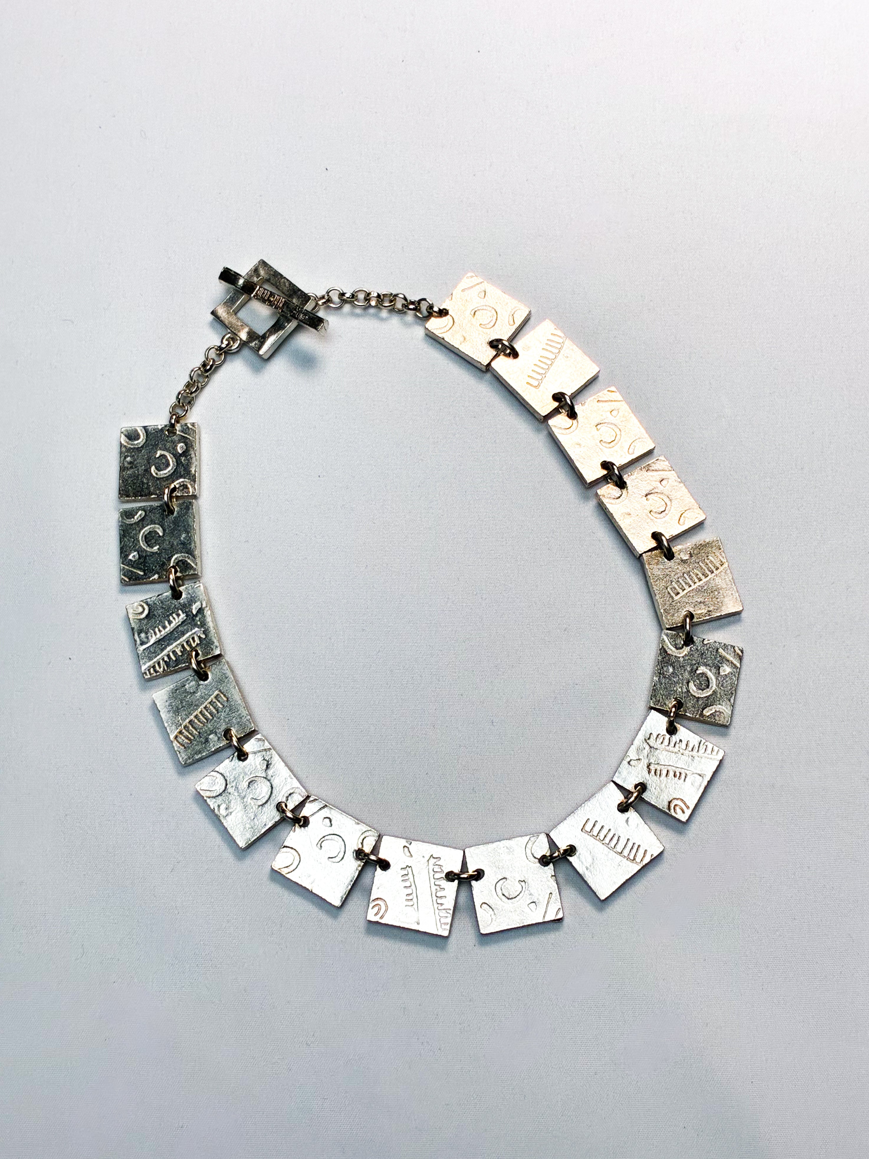 Biche de Bère 1990s Silver-Tone Stamped Panel Collar Necklace