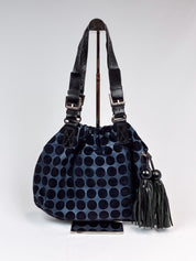 Kenzo 2000s Blue and Black Polka Dot Suede Shoulder Bag