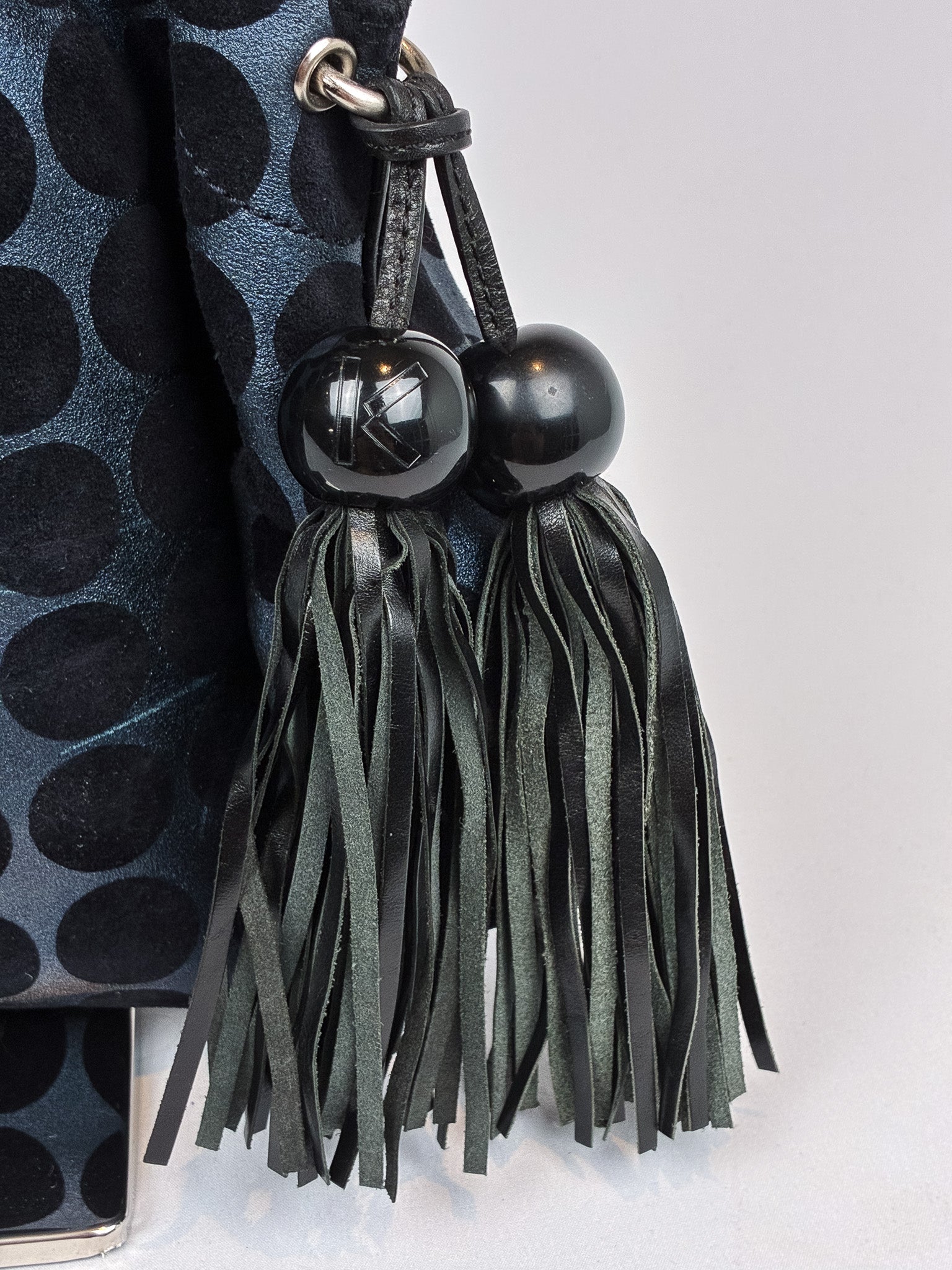 Kenzo 2000s Blue and Black Polka Dot Suede Shoulder Bag