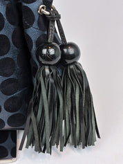 Kenzo 2000s Blue and Black Polka Dot Suede Shoulder Bag