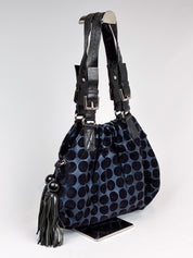Kenzo 2000s Blue and Black Polka Dot Suede Shoulder Bag