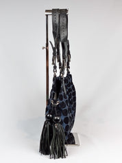 Kenzo 2000s Blue and Black Polka Dot Suede Shoulder Bag