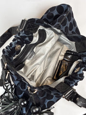 Kenzo 2000s Blue and Black Polka Dot Suede Shoulder Bag