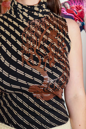 Custo Barcelona Brown & Black Graphic Midi Dress