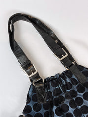 Kenzo 2000s Blue and Black Polka Dot Suede Shoulder Bag