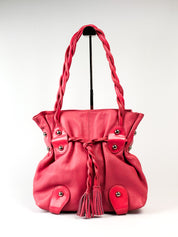 Michael Rome Designs 2000s Pink Leather Studded Drawstring Shoulder Bag