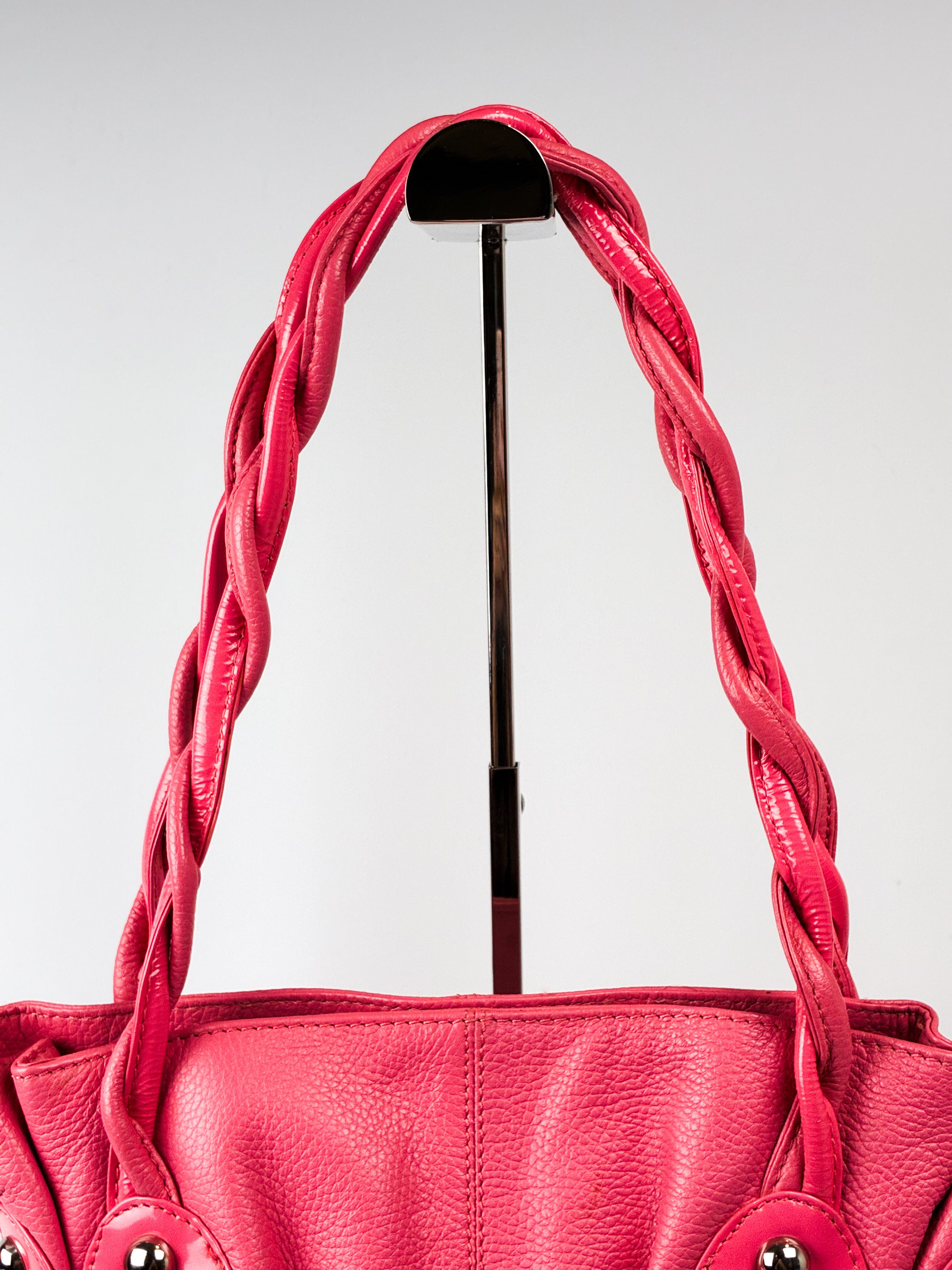 Michael Rome Designs 2000s Pink Leather Studded Drawstring Shoulder Bag