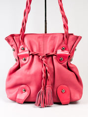 Michael Rome Designs 2000s Pink Leather Studded Drawstring Shoulder Bag