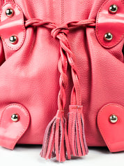 Michael Rome Designs 2000s Pink Leather Studded Drawstring Shoulder Bag