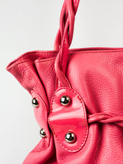 Michael Rome Designs 2000s Pink Leather Studded Drawstring Shoulder Bag