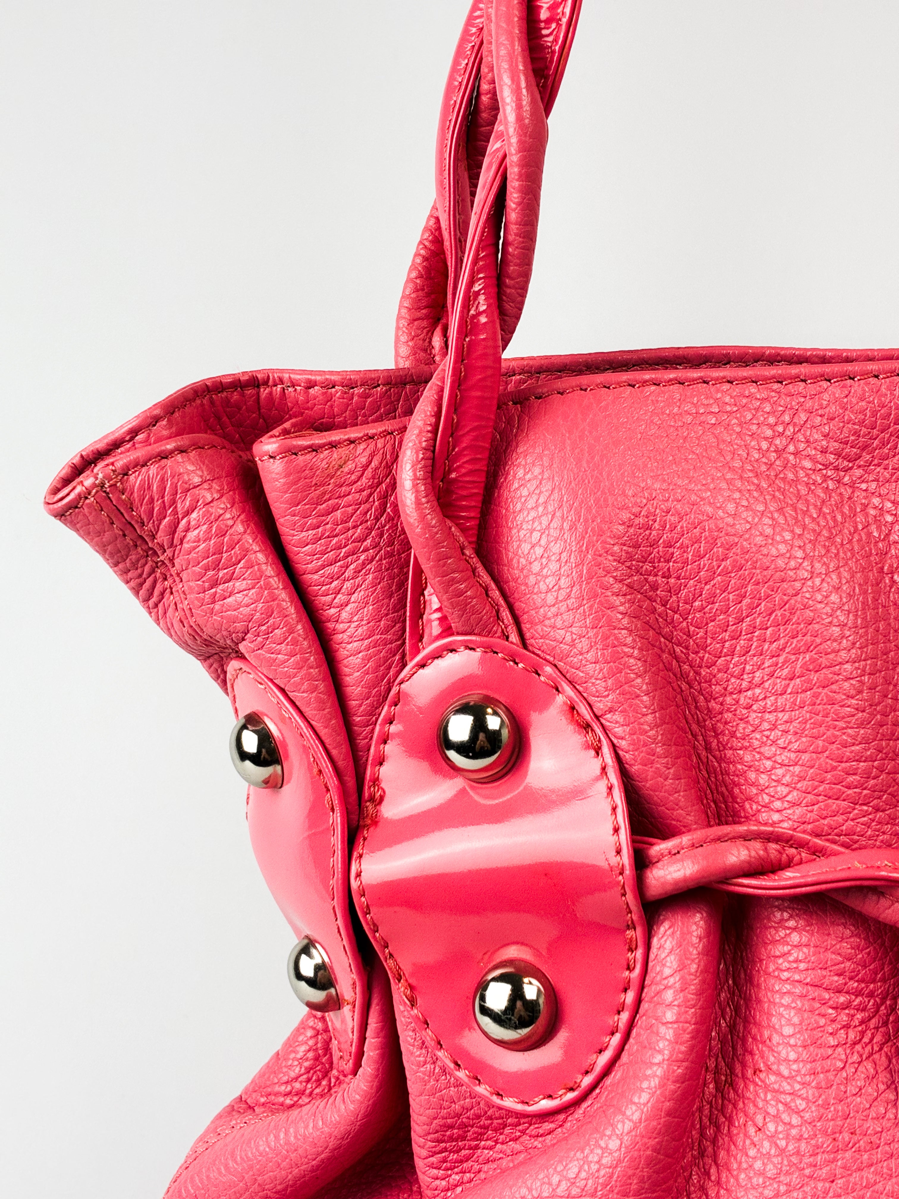 Michael Rome Designs 2000s Pink Leather Studded Drawstring Shoulder Bag
