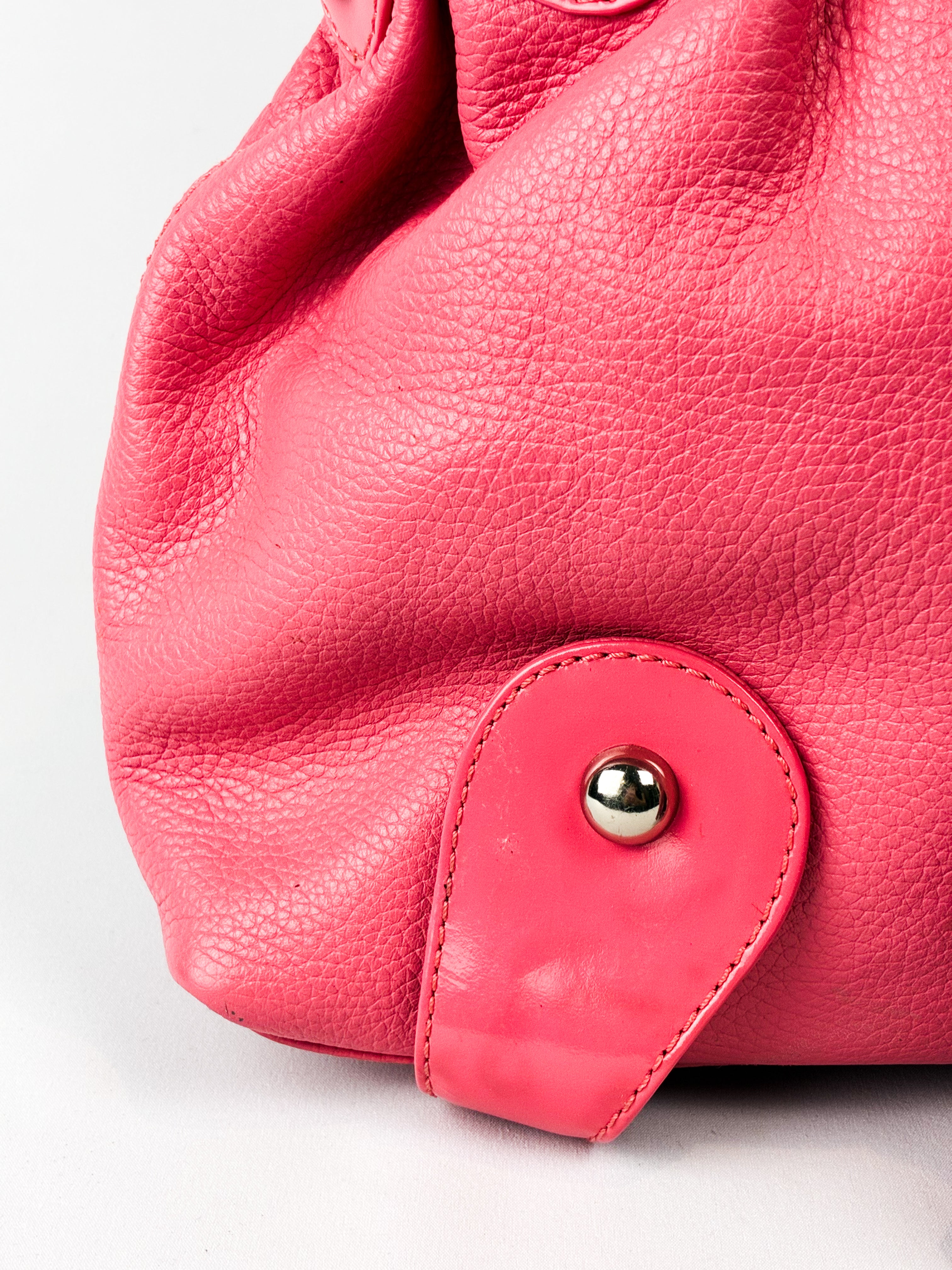Michael Rome Designs 2000s Pink Leather Studded Drawstring Shoulder Bag