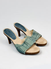 Elizabeth Stuart 2000s Sage Croc-Embossed Slide Mules - As Is - 37