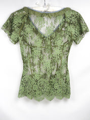 D&G Dolce & Gabbana 2000s Green Floral Lace V-Neck Top - XS