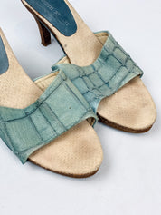 Elizabeth Stuart 2000s Sage Croc-Embossed Slide Mules - As Is - 37