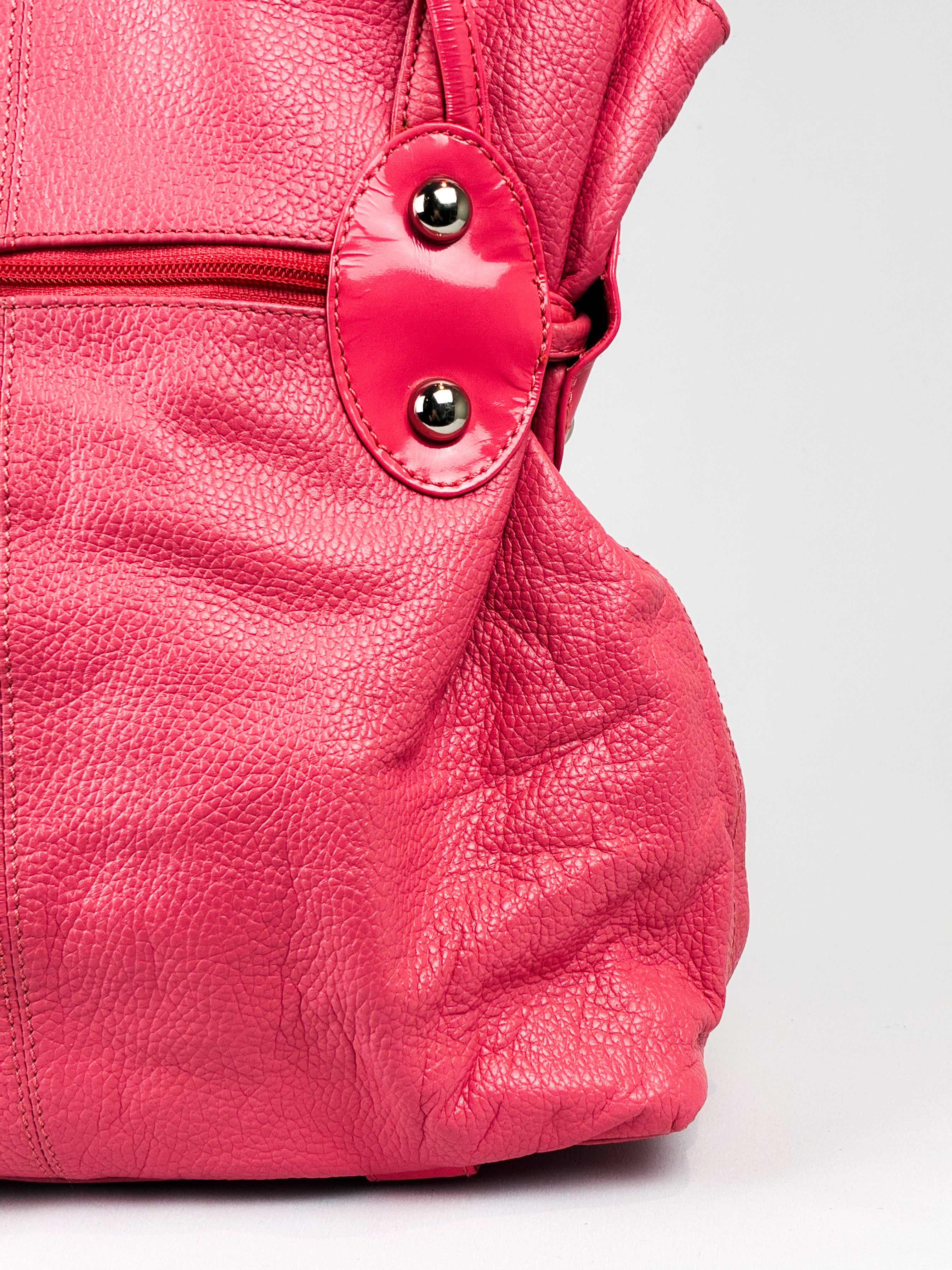 Michael Rome Designs 2000s Pink Leather Studded Drawstring Shoulder Bag