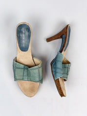 Elizabeth Stuart 2000s Sage Croc-Embossed Slide Mules - As Is - 37