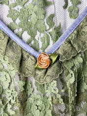 D&G Dolce & Gabbana 2000s Green Floral Lace V-Neck Top - XS