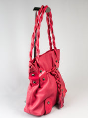 Michael Rome Designs 2000s Pink Leather Studded Drawstring Shoulder Bag