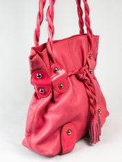 Michael Rome Designs 2000s Pink Leather Studded Drawstring Shoulder Bag