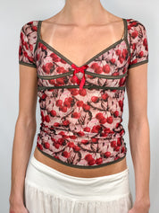 Roberto Cavalli Underwear 2000s Cherry Print Mesh Top - S/M