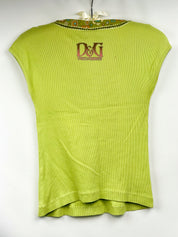 D&G Dolce & Gabbana 2000s Lime Green Croissant Graphic Top - As Is - XS/S
