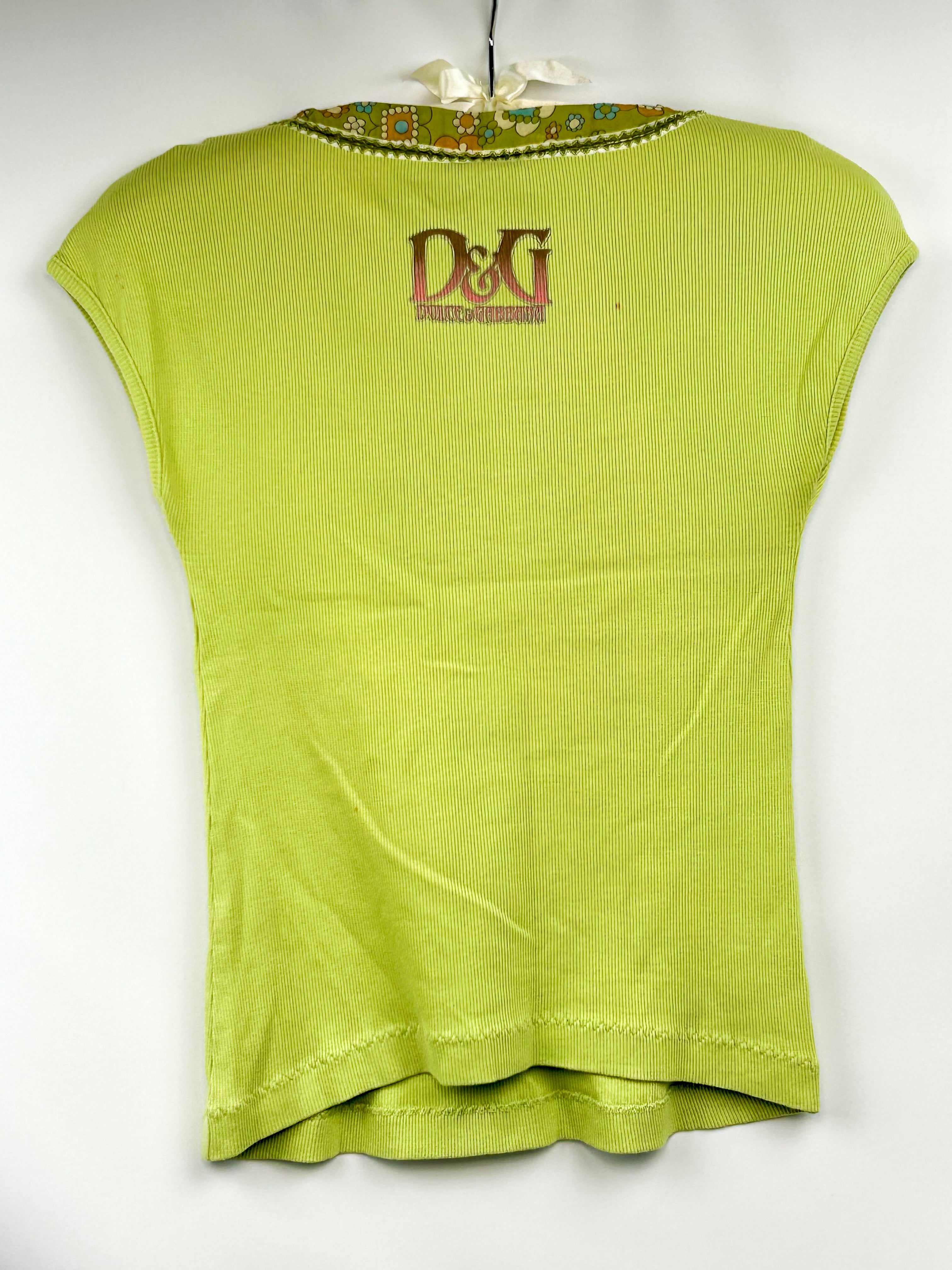 D&G Dolce & Gabbana 2000s Lime Green Croissant Graphic Top - As Is - XS/S