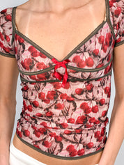 Roberto Cavalli Underwear 2000s Cherry Print Mesh Top - S/M