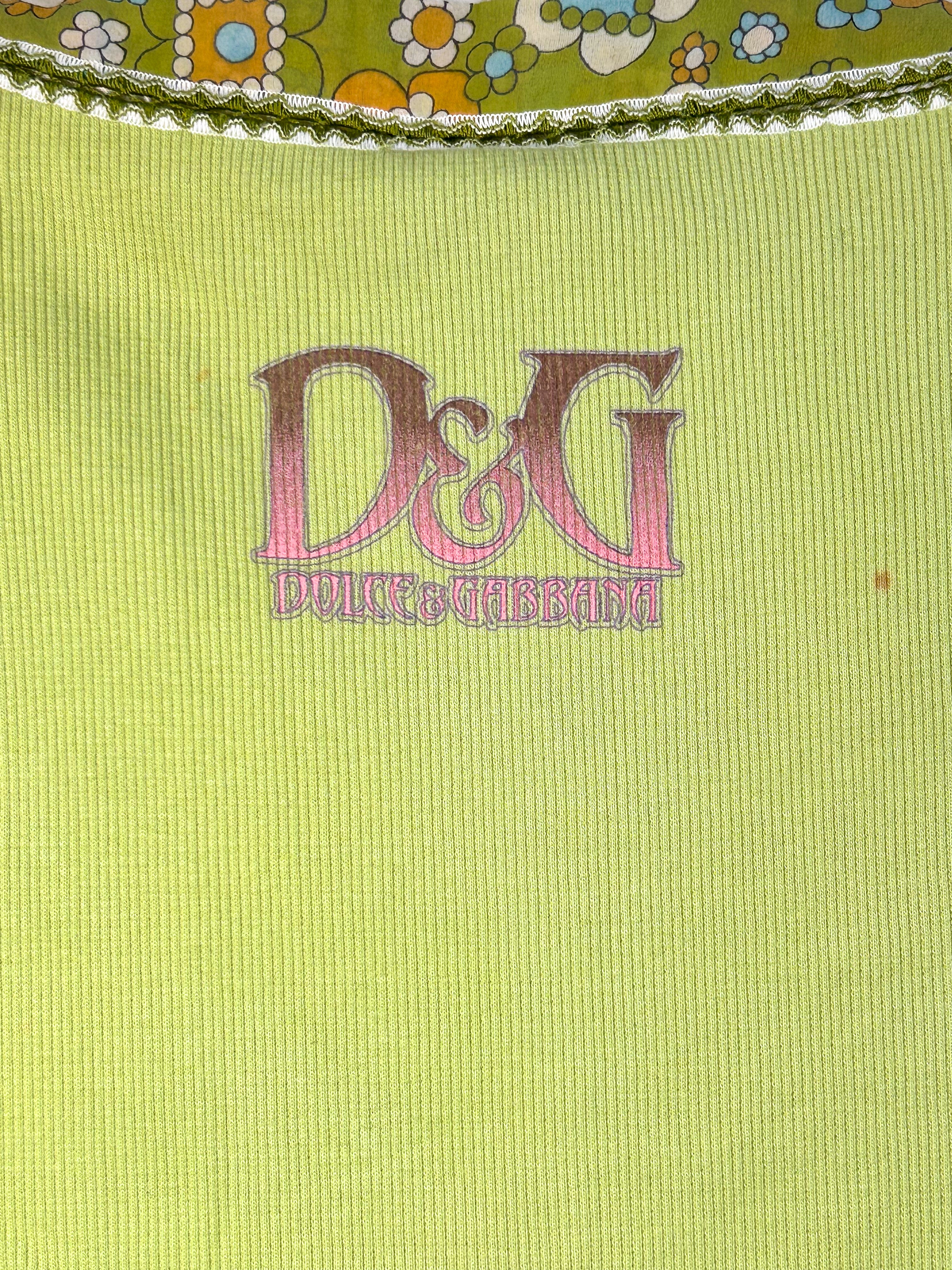 D&G Dolce & Gabbana 2000s Lime Green Croissant Graphic Top - As Is - XS/S