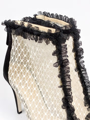 Chanel 2010s Black Satin & Ivory Lace Peep-Toe Booties - 39.5
