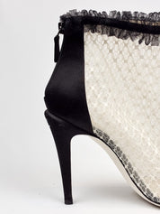 Chanel 2010s Black Satin & Ivory Lace Peep-Toe Booties - 39.5