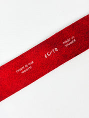 2000s Red Leather Belt with Silver Oval Buckle - 65/70