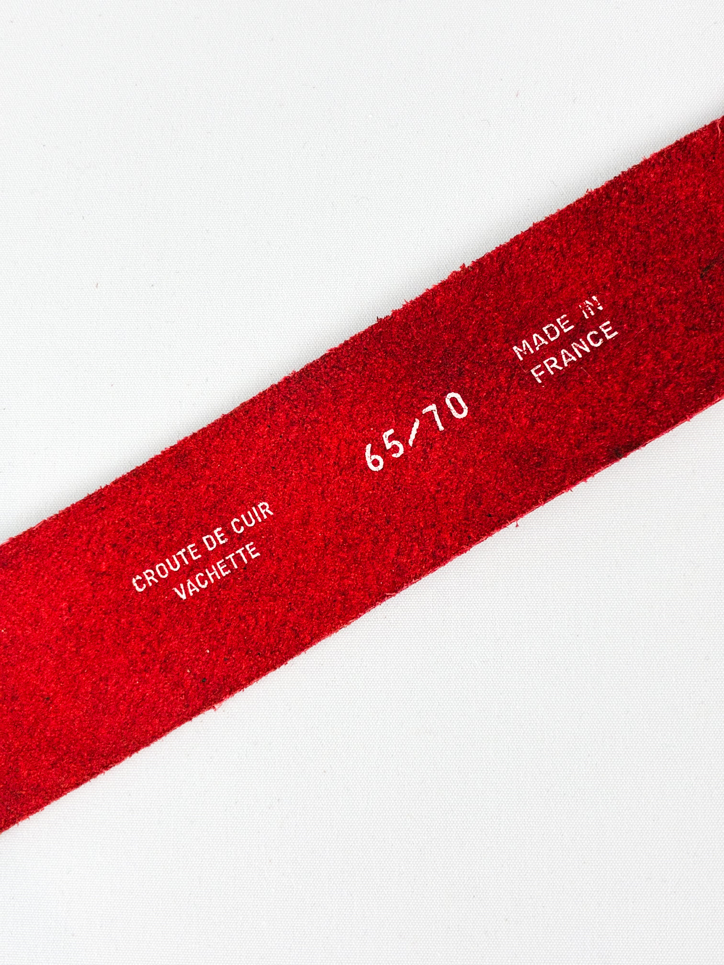 2000s Red Leather Belt with Silver Oval Buckle - 65/70
