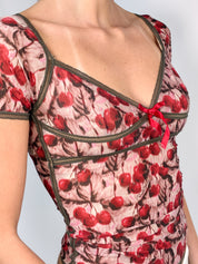 Roberto Cavalli Underwear 2000s Cherry Print Mesh Top - S/M