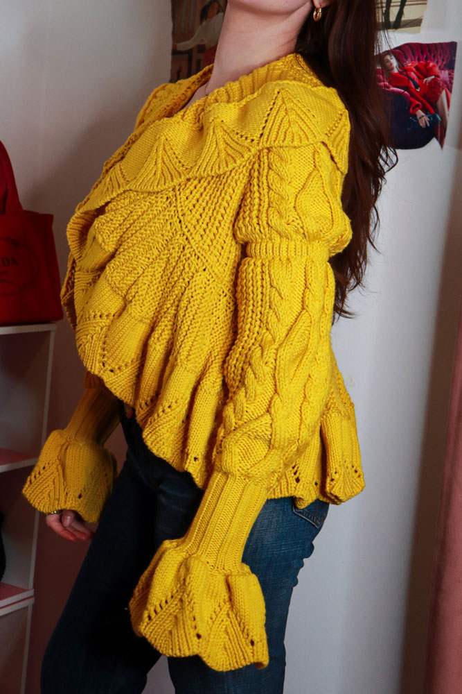 Just Cavalli Yellow Wool Knit Ruffle Cardigan