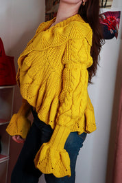 Just Cavalli Yellow Wool Knit Ruffle Cardigan