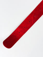 2000s Red Leather Belt with Silver Oval Buckle - 65/70