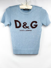 D&G Dolce & Gabbana 2000s Light Blue Logo Knit Top - XS