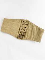 2000s Beige Studded Lace-Up Corset Belt - S/M
