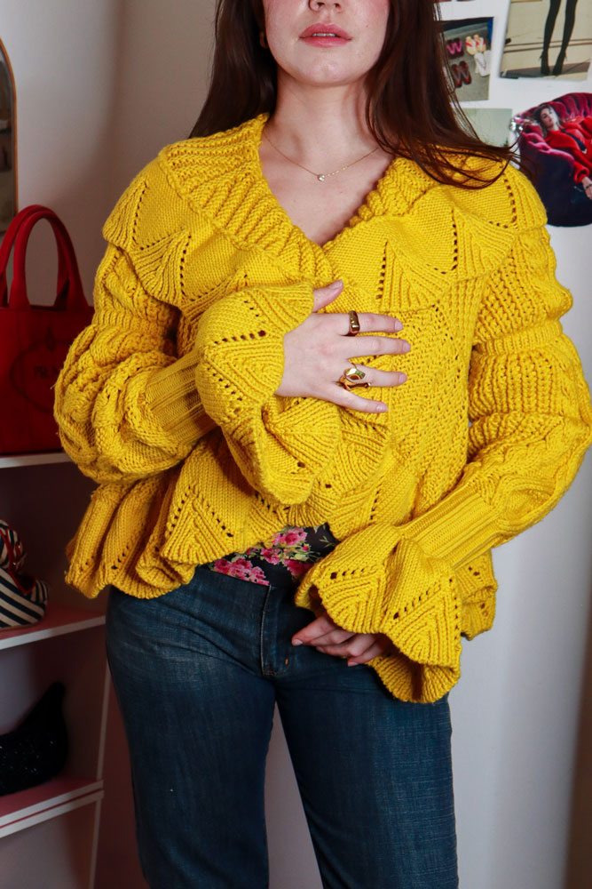 Just Cavalli Yellow Wool Knit Ruffle Cardigan