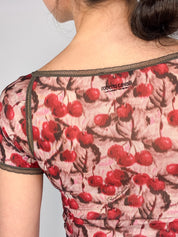 Roberto Cavalli Underwear 2000s Cherry Print Mesh Top - S/M
