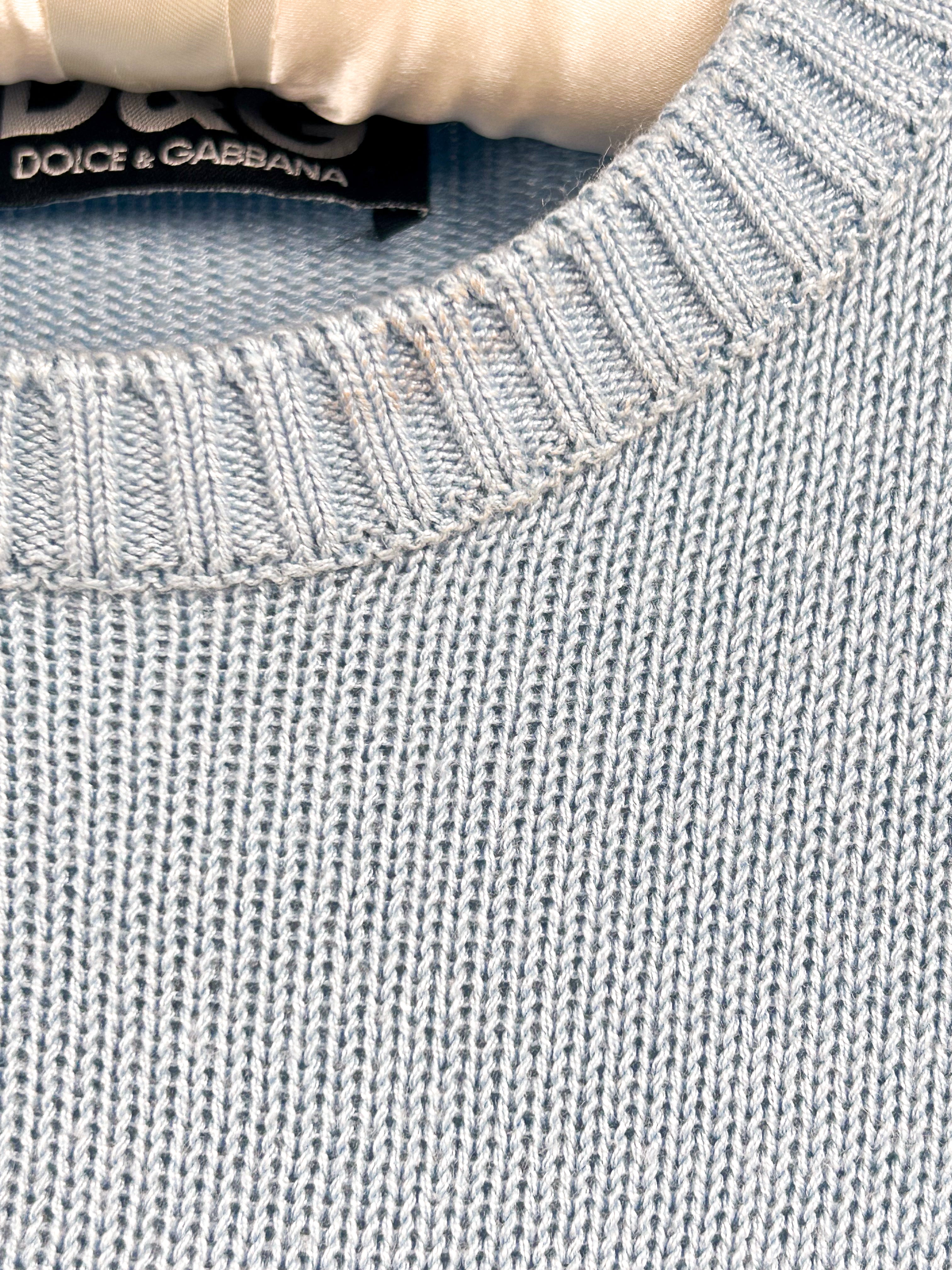 D&G Dolce & Gabbana 2000s Light Blue Logo Knit Top - XS
