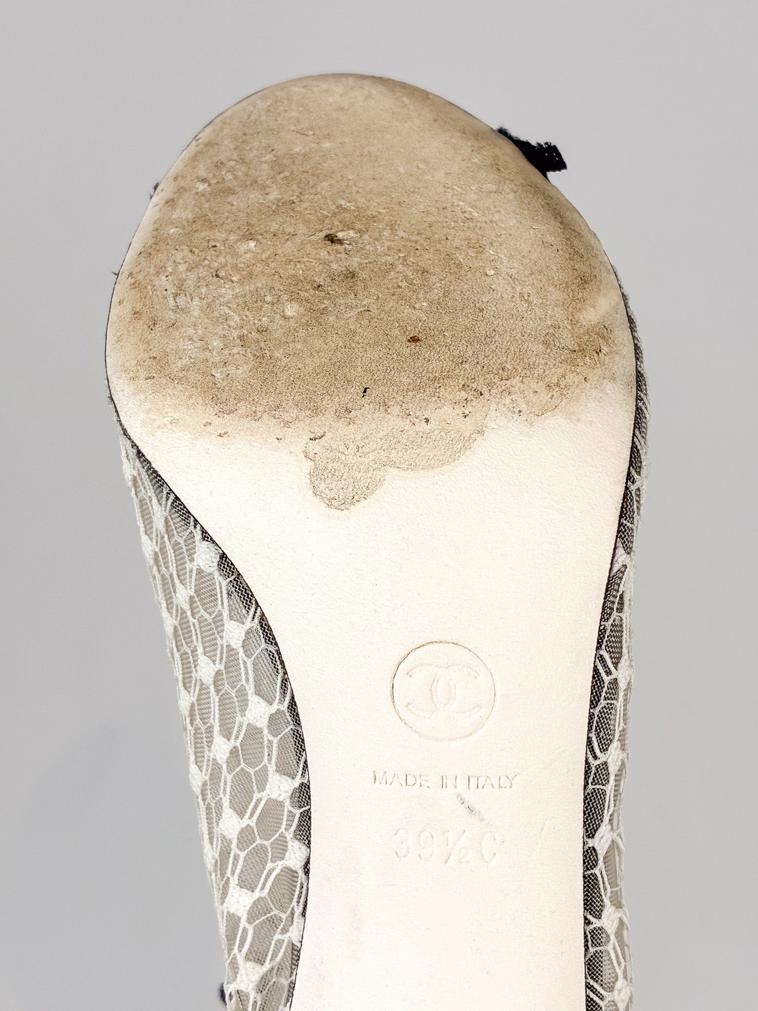 Chanel 2010s Black Satin & Ivory Lace Peep-Toe Booties - 39.5