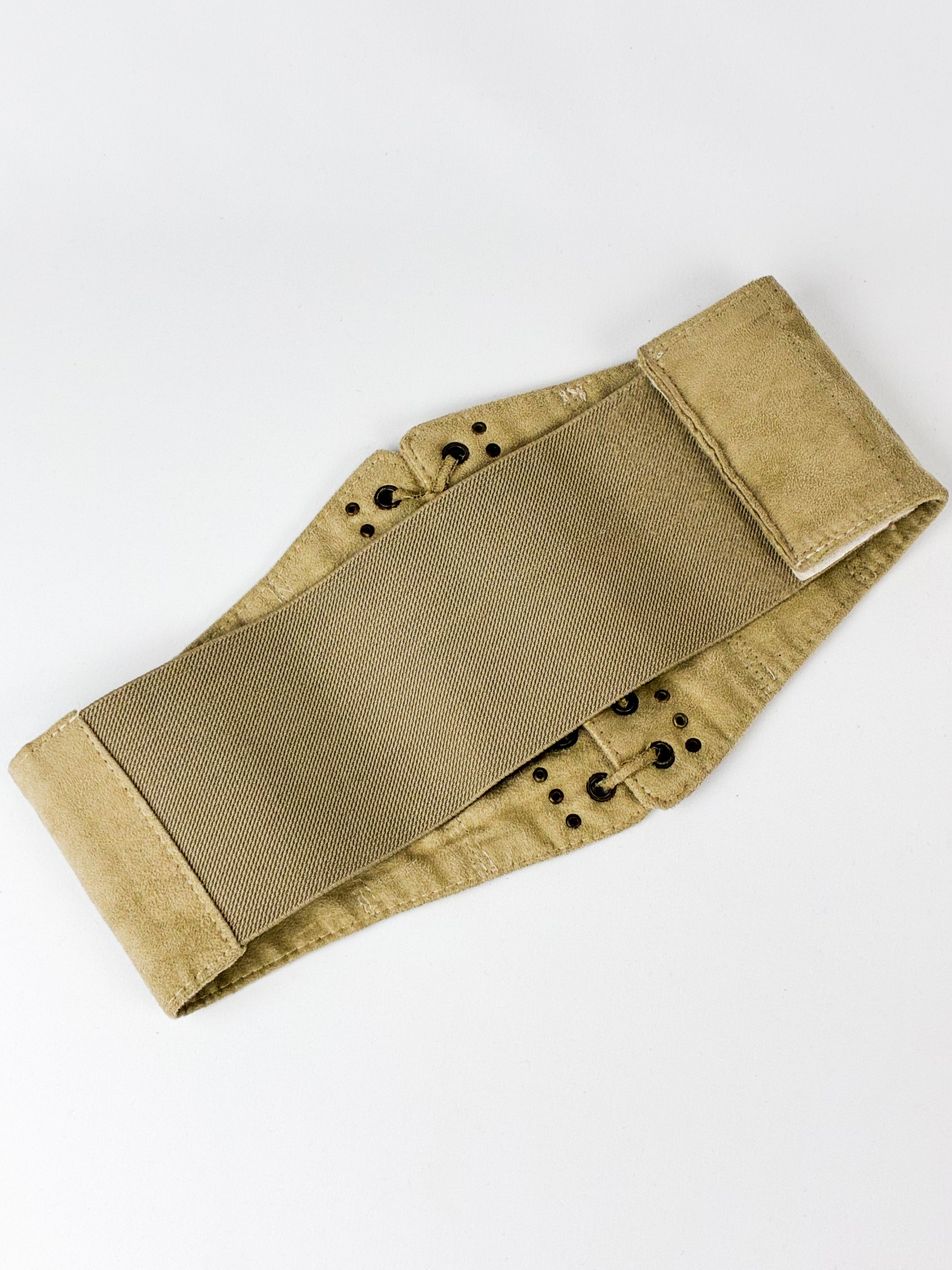 2000s Beige Studded Lace-Up Corset Belt - S/M